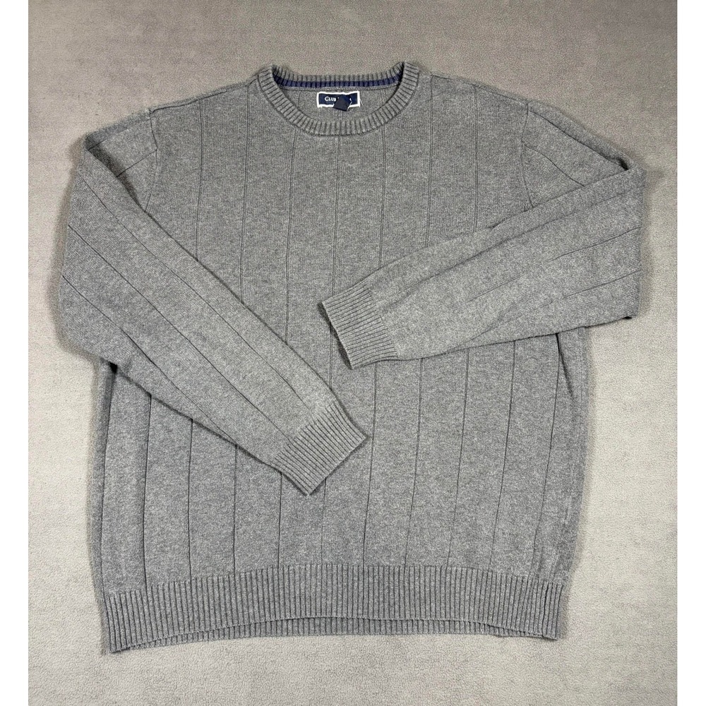 Club Room Sweater Mens Medium Gray Vertical Ribbed Knit 100% Cotton Pullover